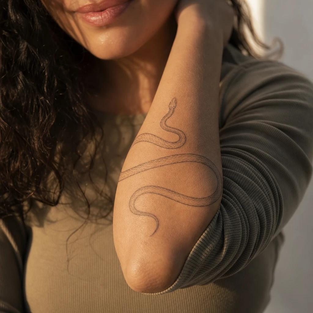idée tatouage serpent serpent fine line ondulant, photo réaliste sur peau