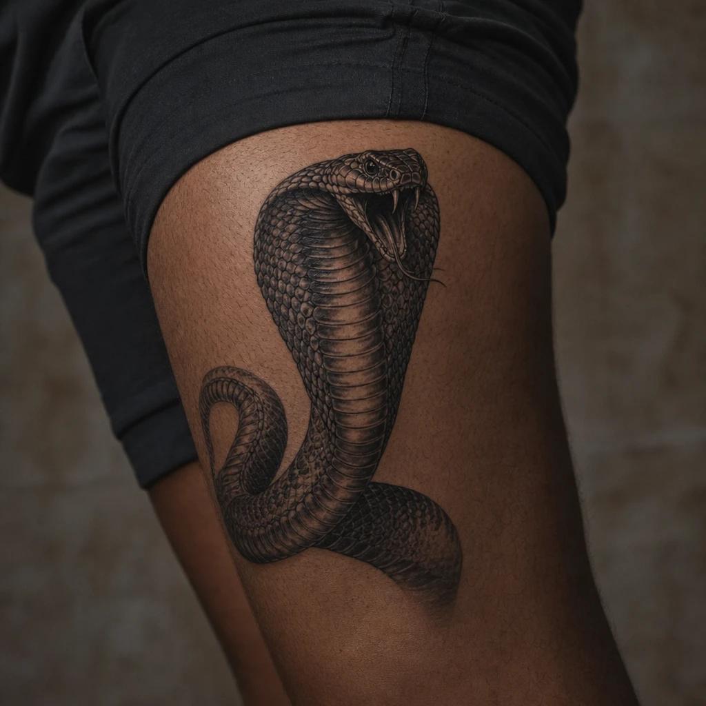 idée tatouage serpent cobra realiste menace, photo réaliste sur peau