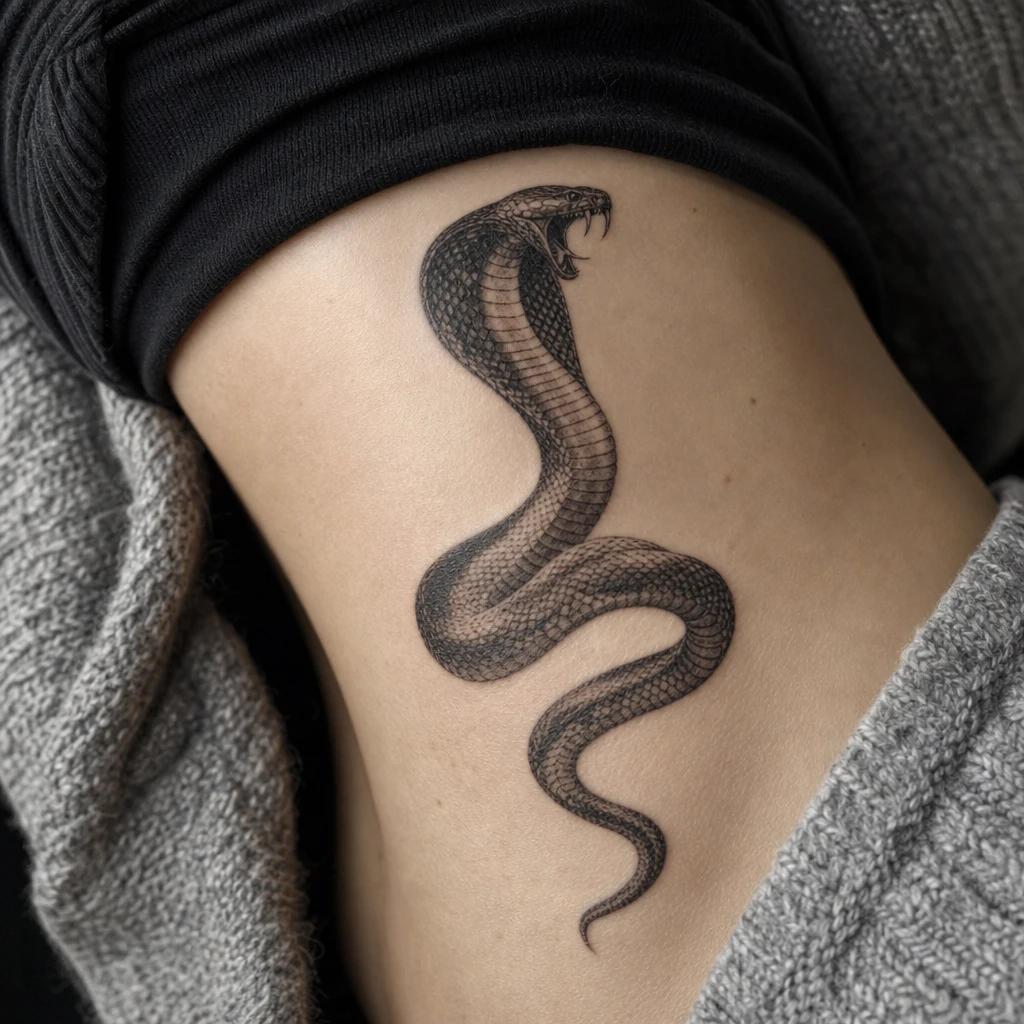 idée tatouage serpent cobra realiste menace, photo réaliste sur peau