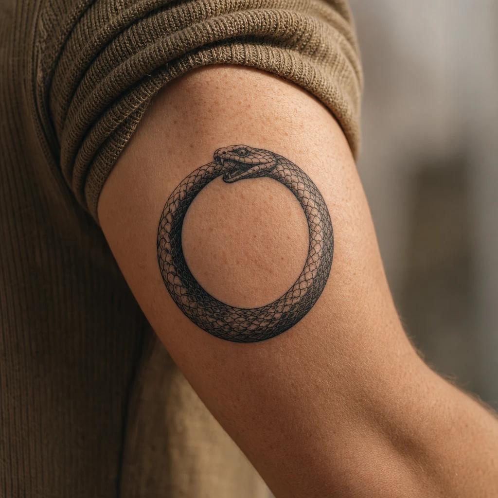 idée tatouage serpent ouroboros eternel, photo réaliste sur peau