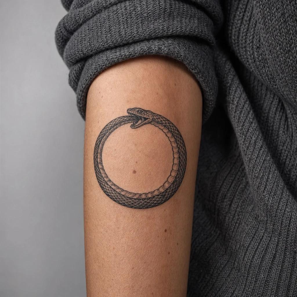 idée tatouage serpent ouroboros eternel, photo réaliste sur peau