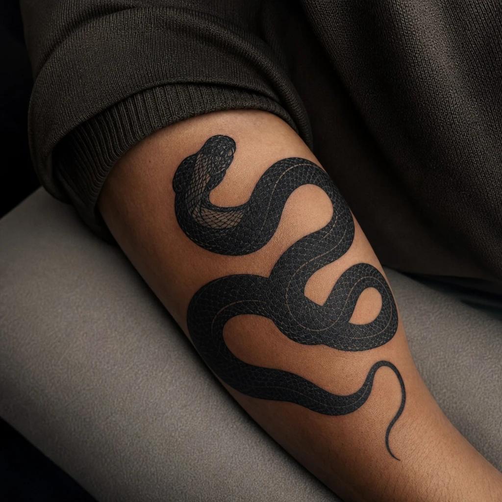 idée tatouage serpent vipere blackwork dense, photo réaliste sur peau