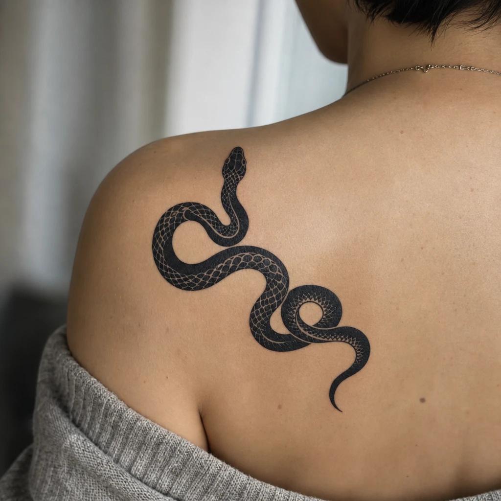 idée tatouage serpent vipere blackwork dense, photo réaliste sur peau