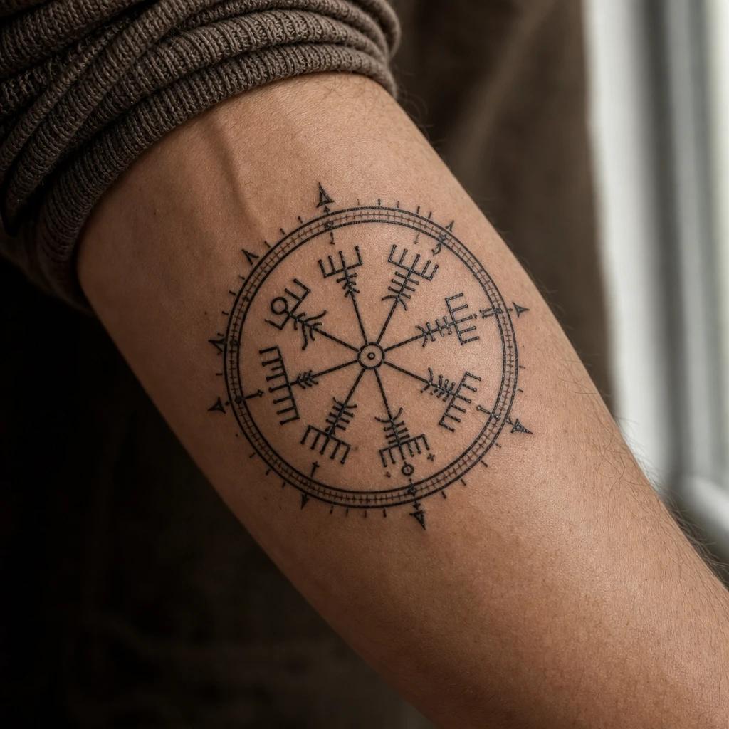 idée tatouage viking vegvisir boussole runique, photo réaliste sur peau