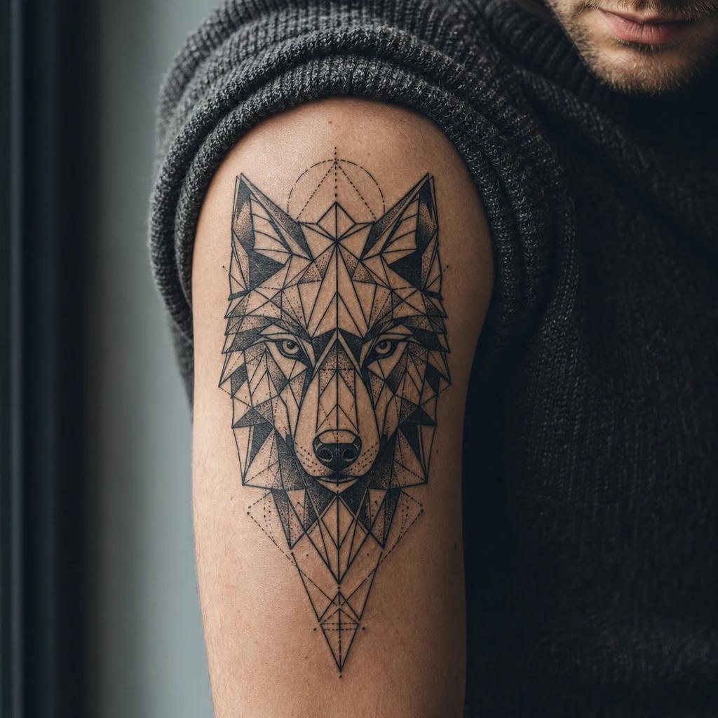 idée tatouage viking loup fenrir geometrique, photo réaliste sur peau