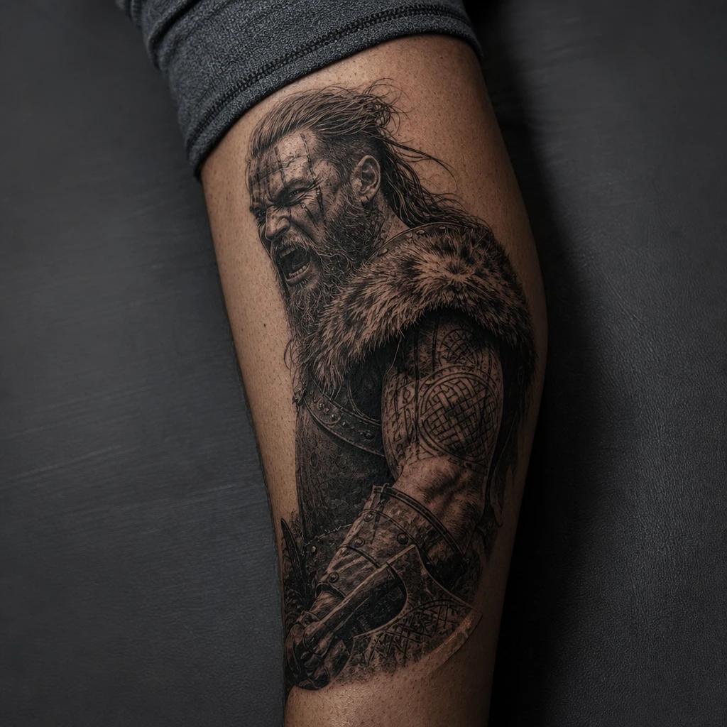 idée tatouage viking guerrier berserker realiste, photo réaliste sur peau