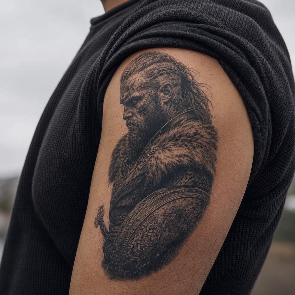 idée tatouage viking guerrier berserker realiste, photo réaliste sur peau