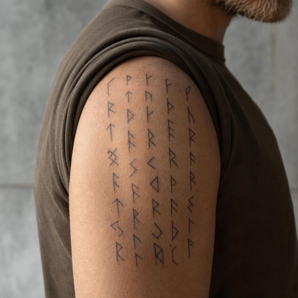 idée tatouage viking runes ecriture ancienne, photo réaliste sur peau