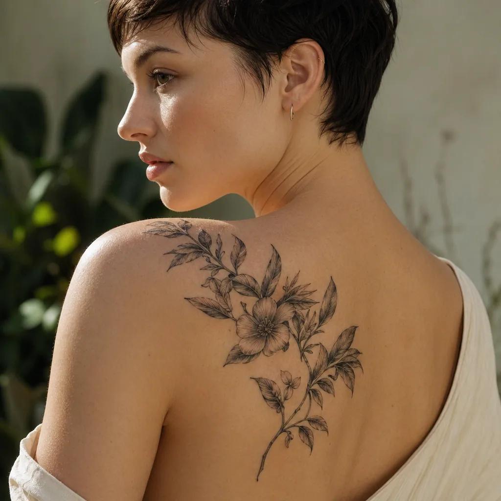 idée tatouage voyage branche tropicale florale