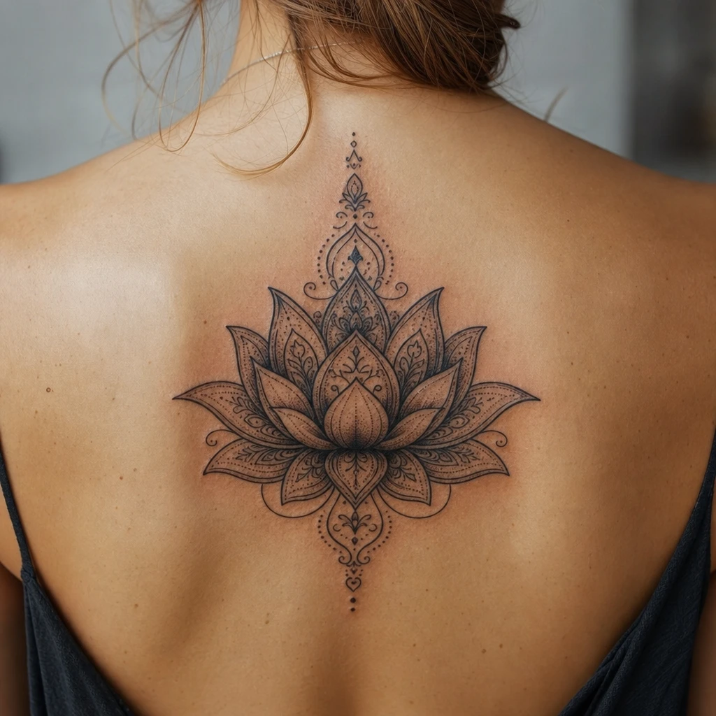 Tatouage fleur de lotus sur peau réelle