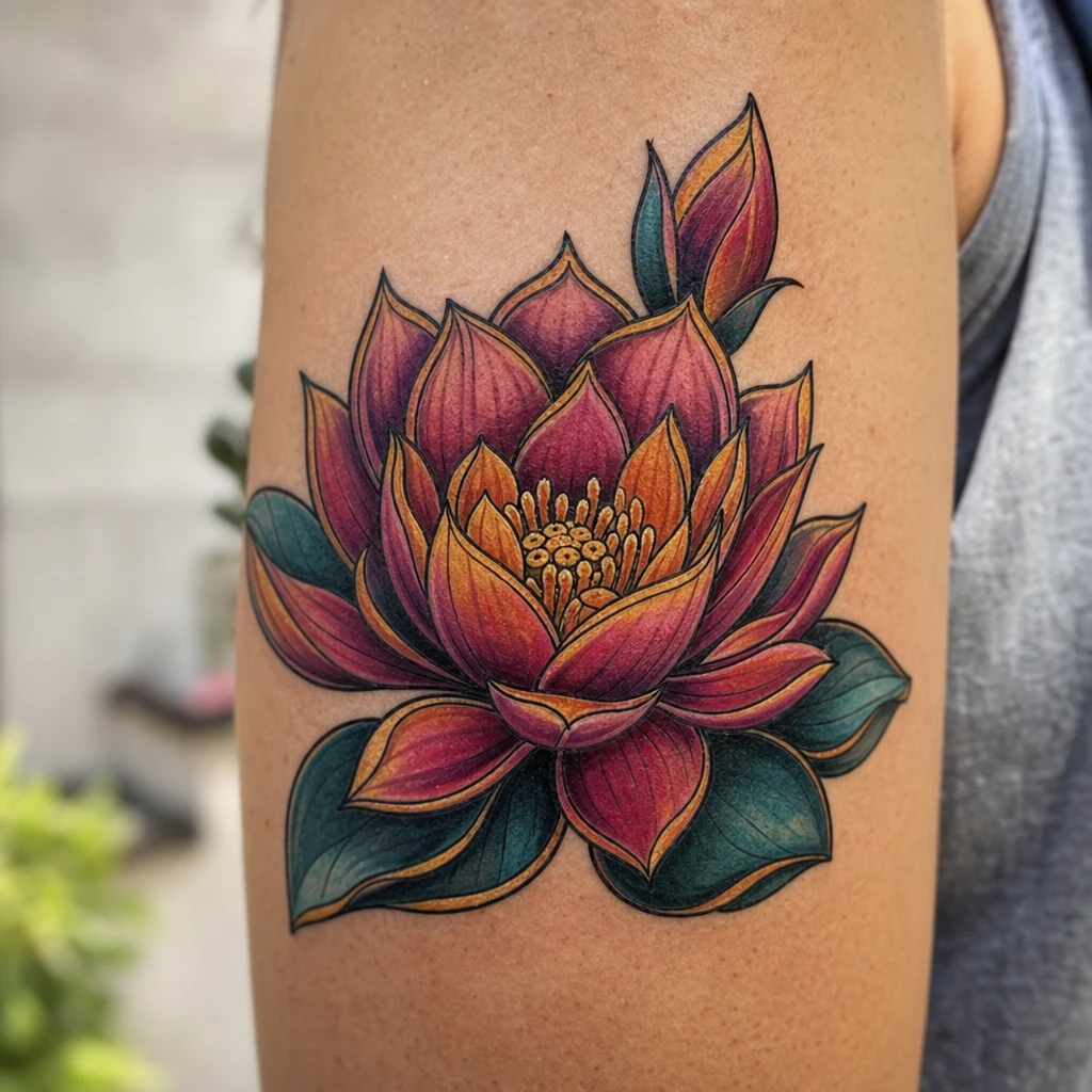 Tatouage fleur de lotus sur peau réelle