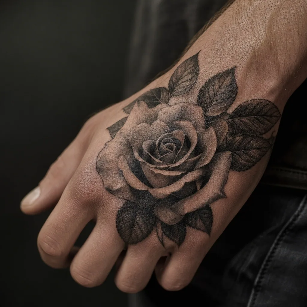Main realiste rose