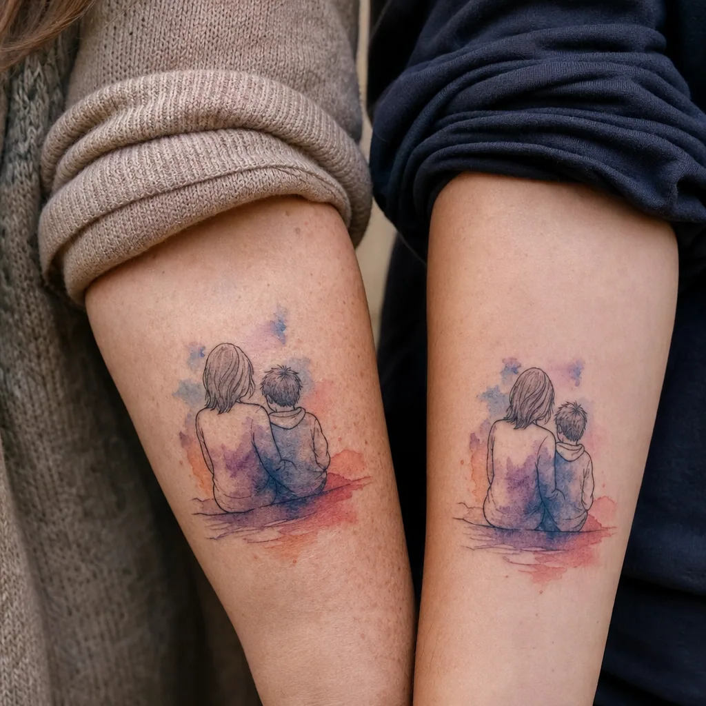 Aquarelle mere enfant
